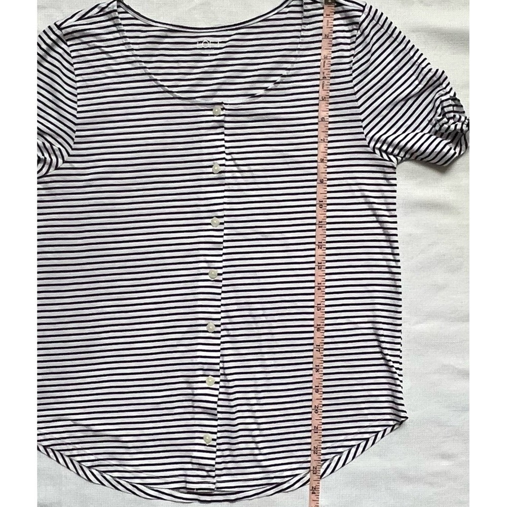 LOFT Outlet Striped Button Front Top Womens Small Tie Sleeve Scoop Neck - Picture 7 of 7